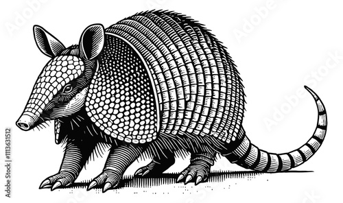 armadillo engraving black and white outline