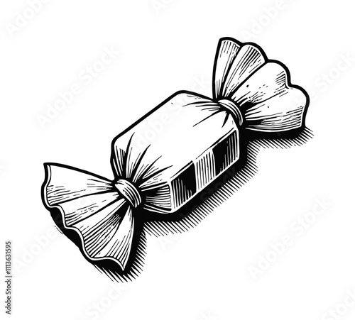 wrapped candy engraving black and white outline