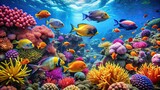 Colorful fish swimming among vibrant coral reefs, marine life, underwater, tropical, ecosystem, biodiversity, ocean, aquatic
