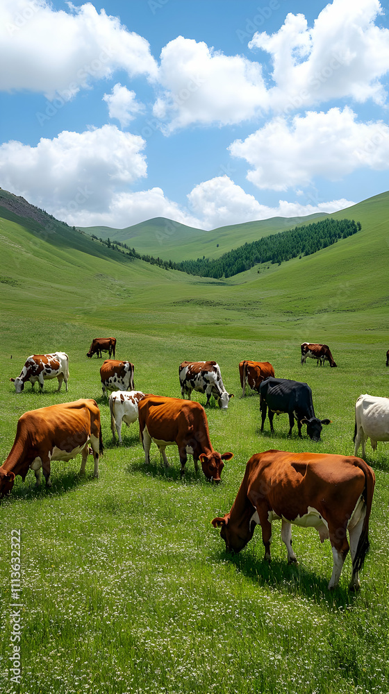 Obraz premium Pasture Cows Photo: Idyllic Rural Scene