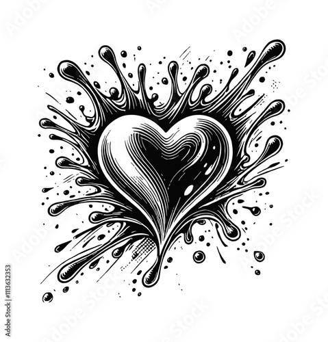 love splat paint engraving black and white outline