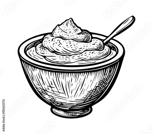 yoghurt bowl engraving black and white outline