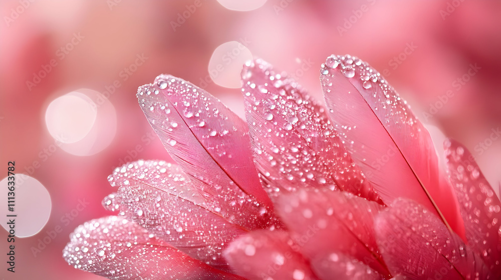 Fototapeta premium Pink Feathers Dew Drops Macro Illustration