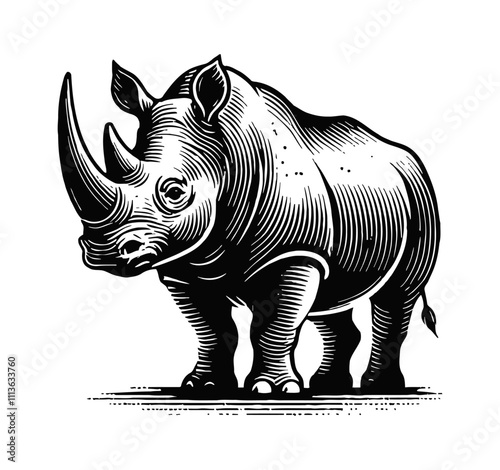 rhino engraving black and white outline