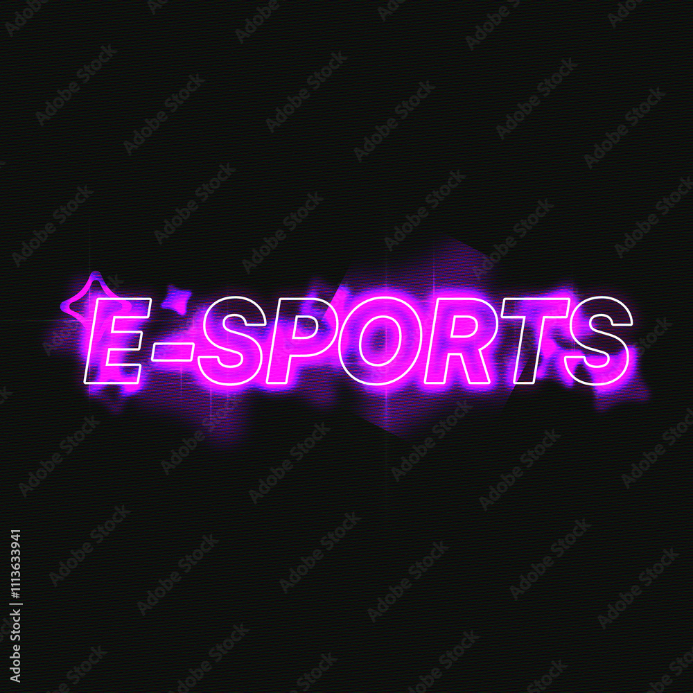 Obraz premium Pink Lighted E-Sports White Outline Typography Sign with RGB OverlayEffect