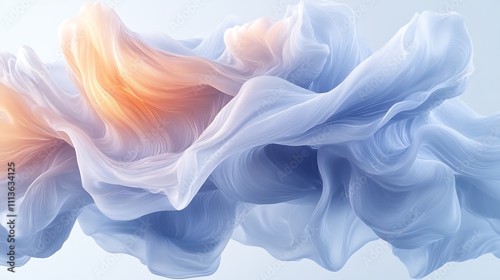 Fototapeta premium Abstract pastel blue and orange flowing fabric waves.