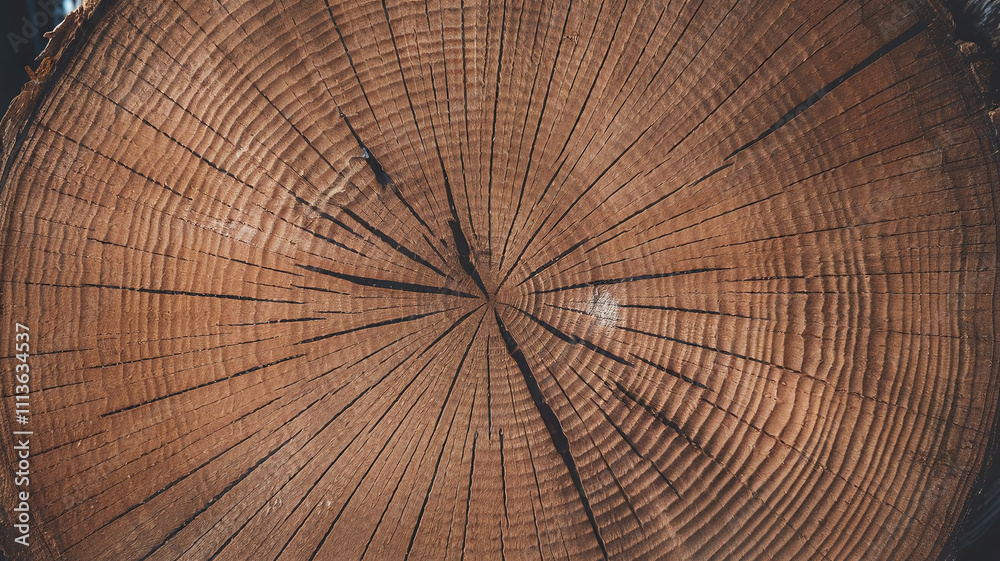 Fototapeta premium Close-up photo of a Douglas Fir tree cut surface showcasing its light natural tones, detailed growth rings, and organic texture, perfect for nature backgrounds and woodworking design projects. 