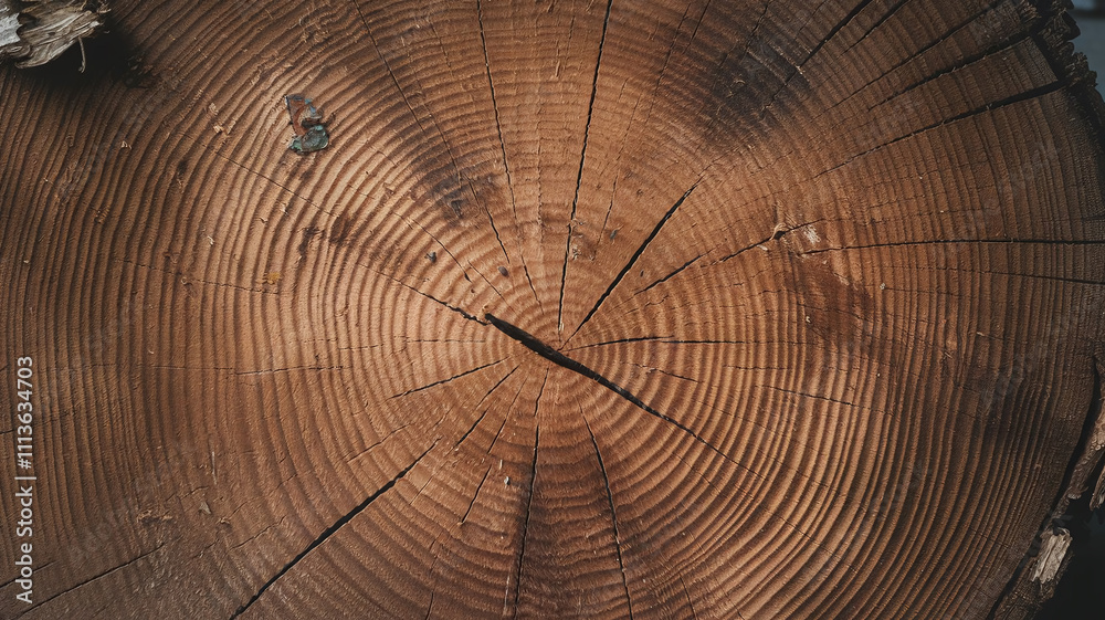 Obraz premium Close-up photo of a Douglas Fir tree cut surface showcasing its light natural tones, detailed growth rings, and organic texture, perfect for nature backgrounds and woodworking design projects. 