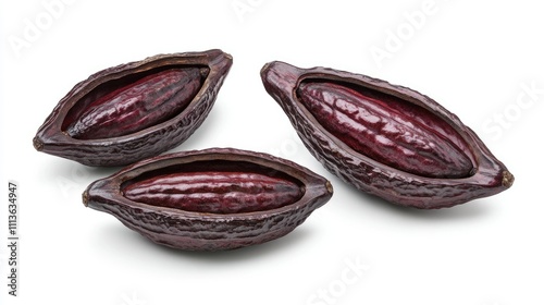 Wallpaper Mural Three cacao pods, open to reveal seeds, showcasing the raw material for chocolate production. Torontodigital.ca