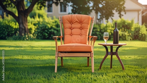 Luxury chair in a lawn, on a blurred natural background, traditional chair design 