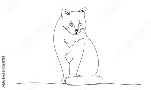 Cat one continuous line illustration. Hand drawn doodle sketch of animal, pet