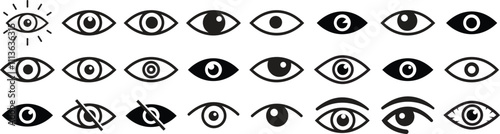 Eye icons set. Simple eye collection. Eyesight vision sign. Eye modern symbol isolated on white background. Vector eye icon for visible and invisible passwords for apps and websites.