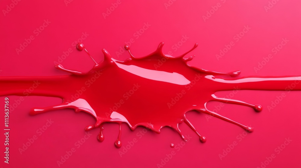 Red splash of paint on a pink background. The splash is large and covers a significant portion of the background