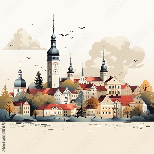 Minimalistic Illustration of Tallinn's Historic Cityscape