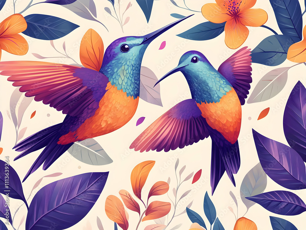 Fototapeta premium Vibrant Hummingbird Illustration
