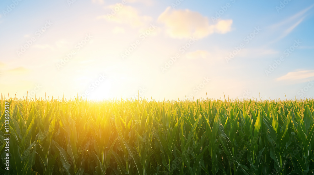 Corn Field at Sunset with a Golden Glow