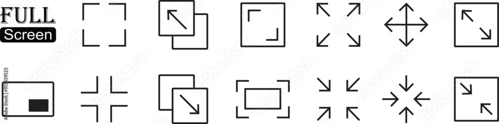 full screen and exit screen maximize icon set simple design. Arrow mark scalability in line style for web site UI menu page mobile app. Vector collection isolated on transparent background. full screen and exit screen maximize icon set simple design. Arrow mark scalability in line style for web site UI menu page mobile app. Vector collection isolated on transparent background.