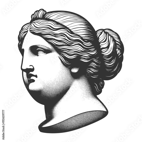 fat body positive overweight female classic greek or roman statue sketch engraving generative ai fictional character vector illustration. Scratch board imitation. Black and white image.