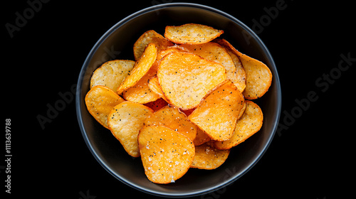 Crispy Potato Chips in a Black Bowl