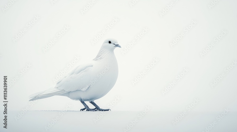 A solitary white bird stands against a soft, muted background, embodying tranquility and simplicity in its ethereal presence. A solitary white bird stands against a soft, muted background, embodying tranquility and simplicity in its ethereal presence.