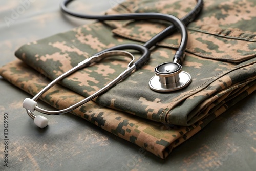 stethoscope on military uniform. army medical corp unit photo