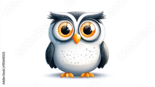 Cute Cartoon Owl With Big Eyes Perched on Tree Branch Surrounded by Forest