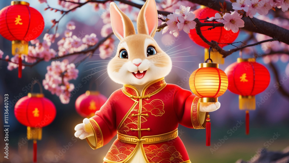 Fototapeta premium Lunar Rabbit with Lanterns