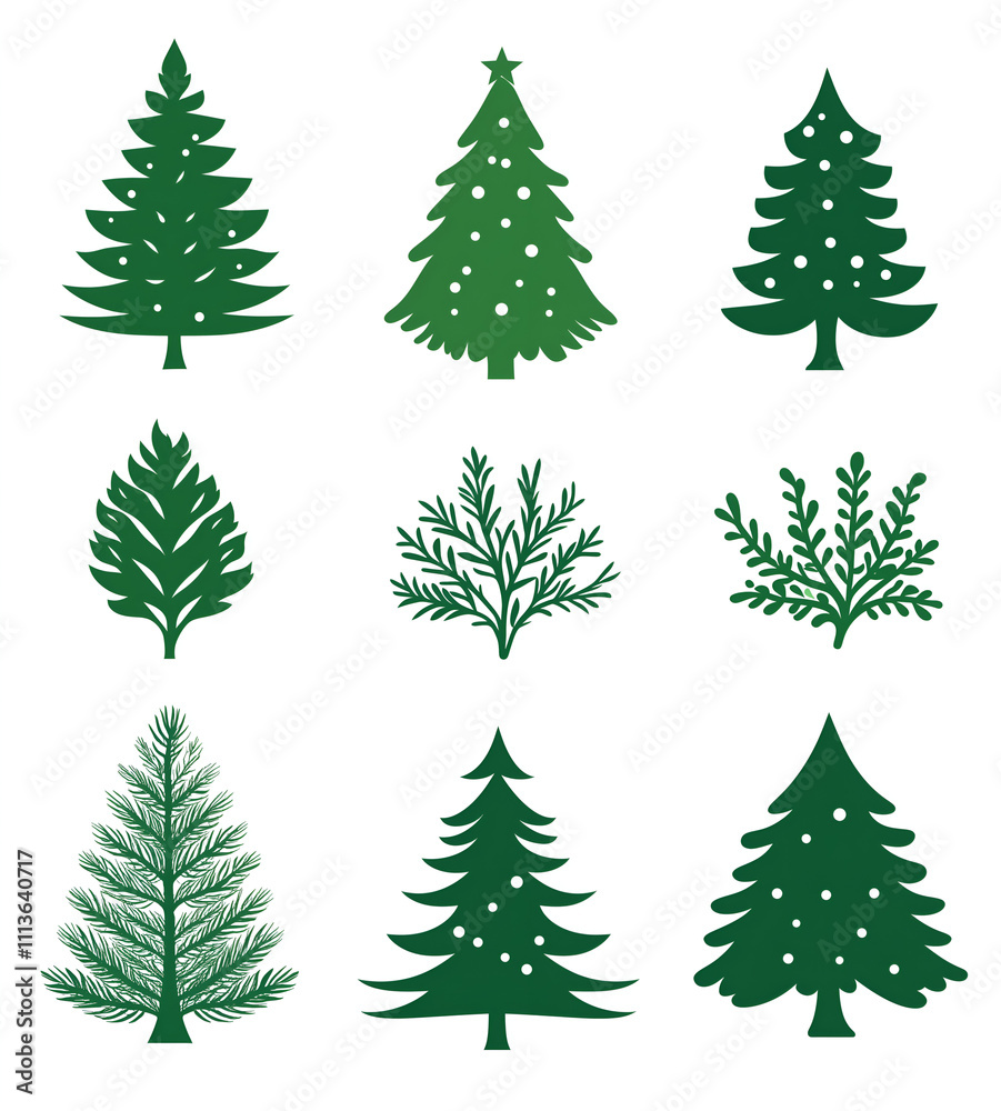 Obraz premium christmas trees set on white