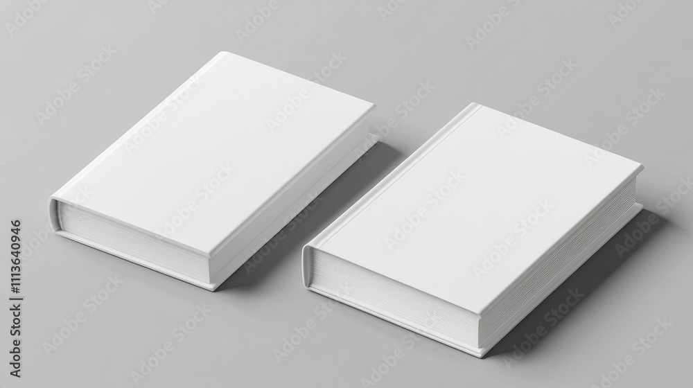 Two blank hardcover books on a gray surface, symbolizing potential and creativity. Two blank hardcover books on a gray surface, symbolizing potential and creativity.