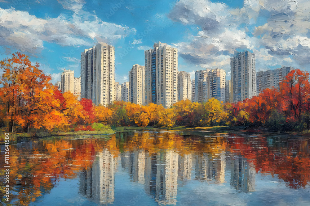 Obraz premium Autumn Cityscape Painting