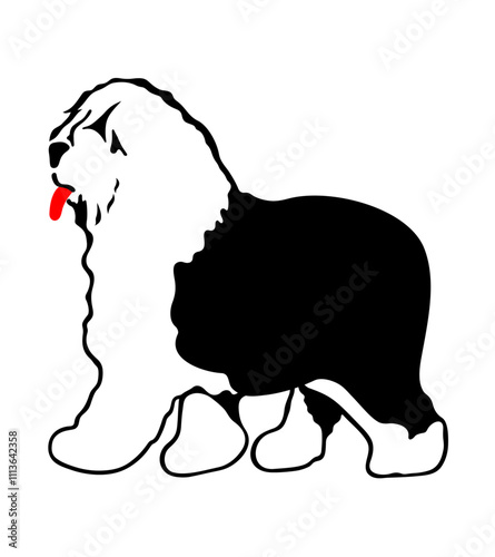 Bobtail black and white illustration on a white background