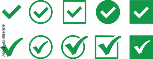 check mark symbolizing a positive response icon set. Concept of response options in questionnaires web. Social media elements. Yes Vector collection isolated transparent background.