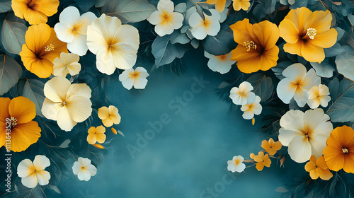 Floral Illustration Teal Background
