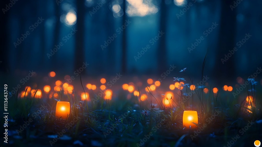 Fototapeta premium Enchanted Forest Night: Candles and Bloom
