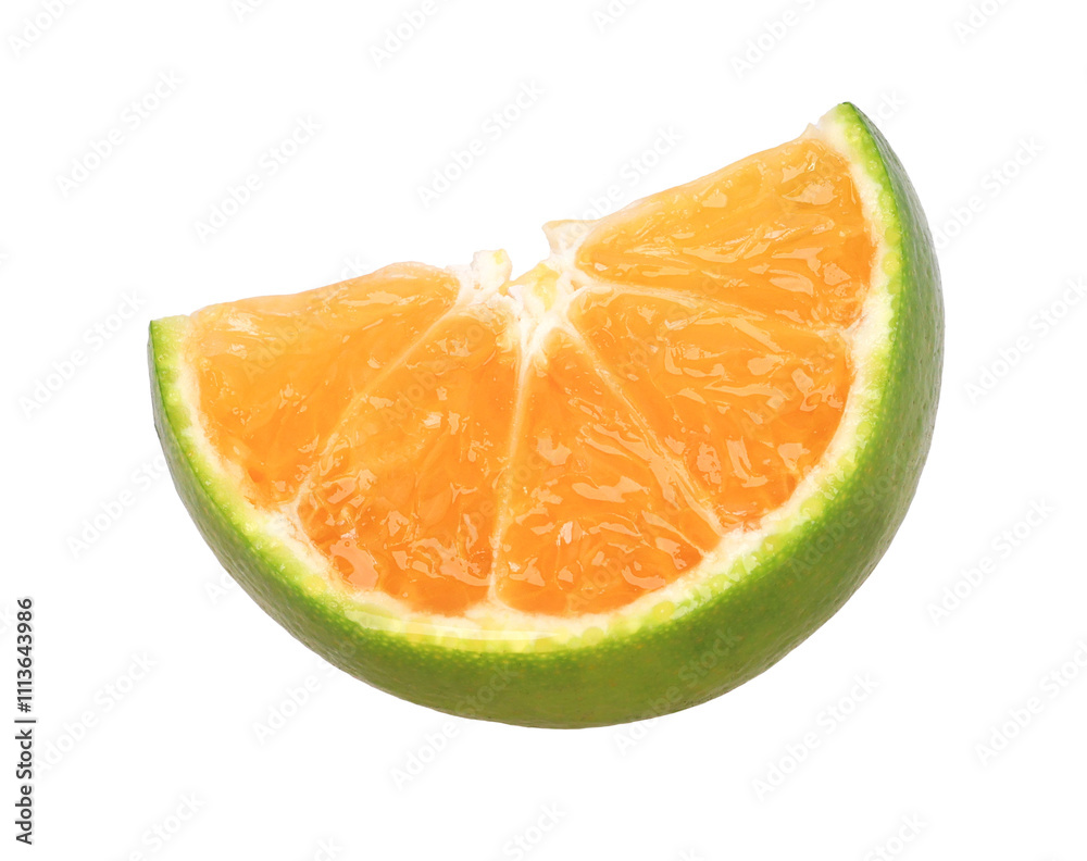 Close-up, piece Clementine or tangerine orange isolated, transparent PNG, PNG format