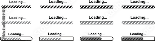 Loading bar icons set. Loading bar progress icons, load sign vector illustration isolated on transparent backgrounds. System software update and upgrade concept load sign. Download progress icons.