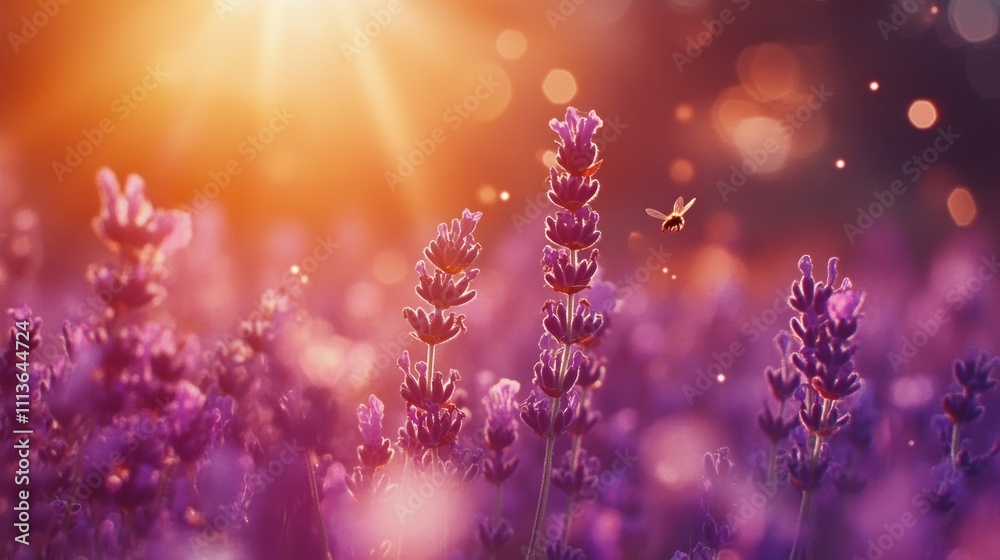 Lavender Field Sunset Bee Golden Hour Lavender Field Sunset Bee Golden Hour