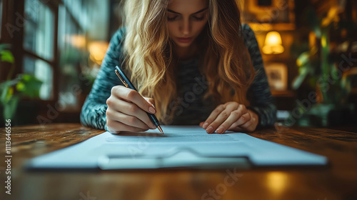 Businessperson making notes on a document while negotiating with a client, business deal, preparing for agreement