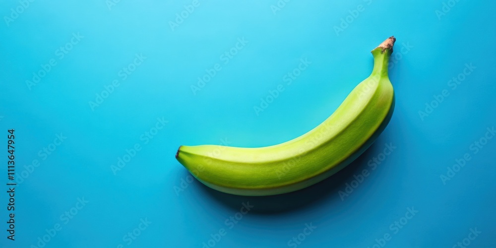 Fresh green banana on blue background, banana, green, fresh, healthy, fruit, tropical, raw, organic, natural, colorful, vibrant Fresh green banana on blue background, banana, green, fresh, healthy, fruit, tropical, raw, organic, natural, colorful, vibrant