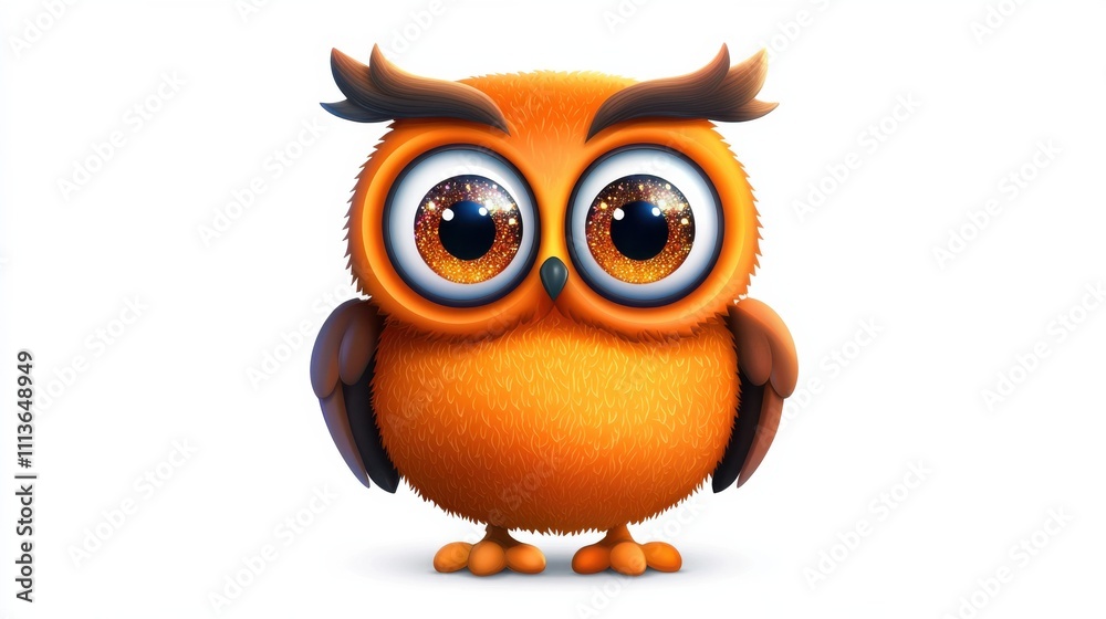 Naklejka premium Cute Cartoon Orange Owl Character with Large Eyes in 3D