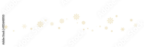Christmas frame, banner with gold glittery snowflakes. PNG background.