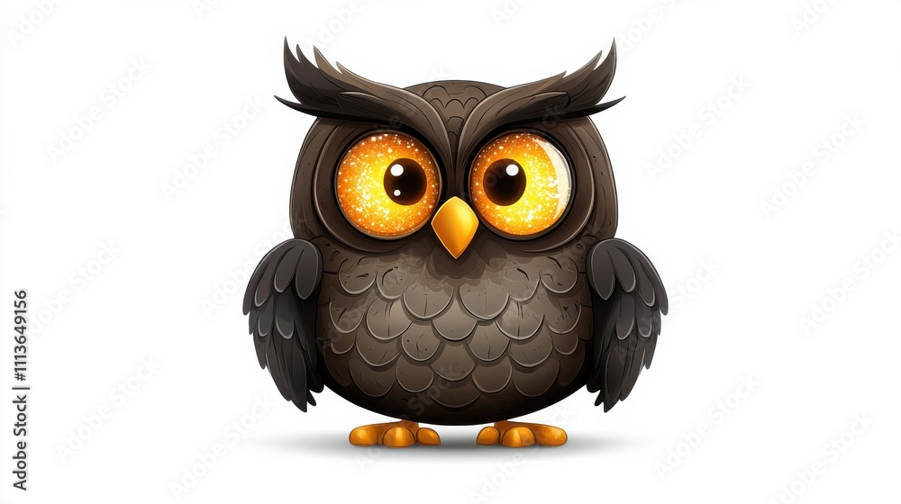 Fototapeta premium Cute Cartoon Owl with Large Eyes