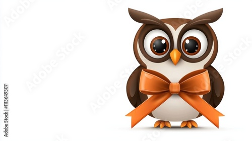 Cute Cartoon Owl Character with Orange Bow Tie and Large Animated Eyes for Greeting Cards Posters or Nursery Decor