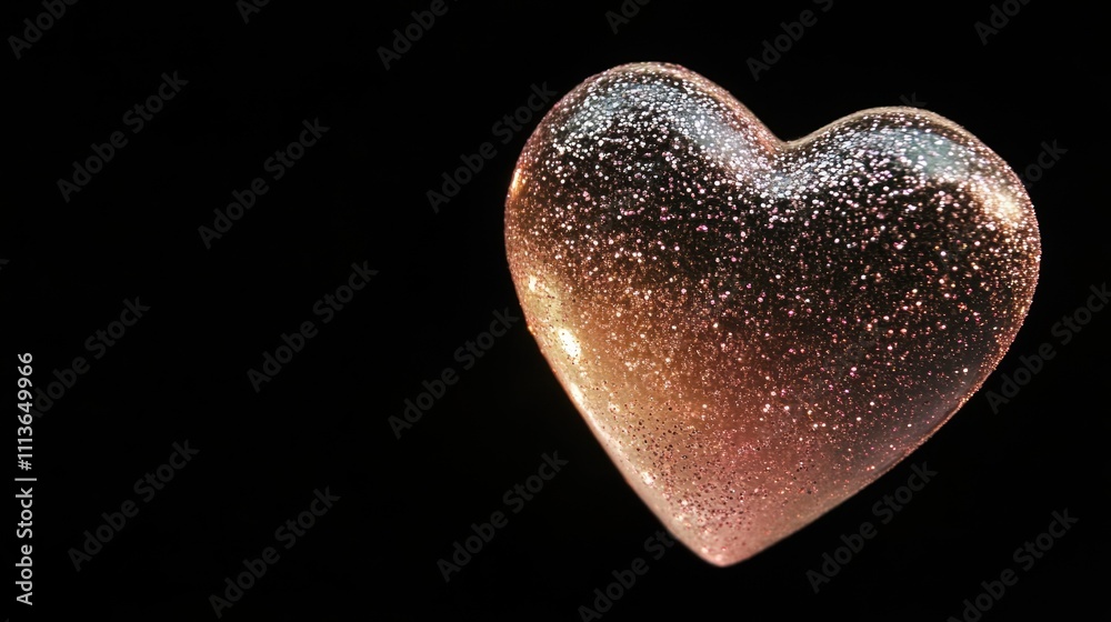 Fototapeta premium Isolated glowing heart with pink sparkles on a solid black background