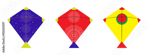 Vector illustration of colorful kites set on transparent background