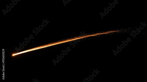 Isolated meteor streak with a fiery trail on a solid black background