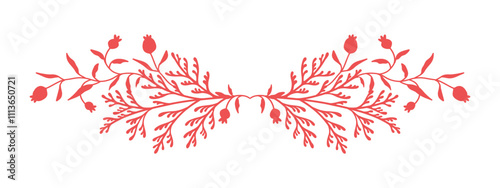 Christmas frame element with with berries and pine branches on a white background. Elegant winter botanical pattern for invitation, greeting, card, cover, packaging. Vector illustration