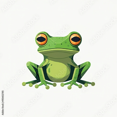 Minimalist cartoonish green frog illustration on white background