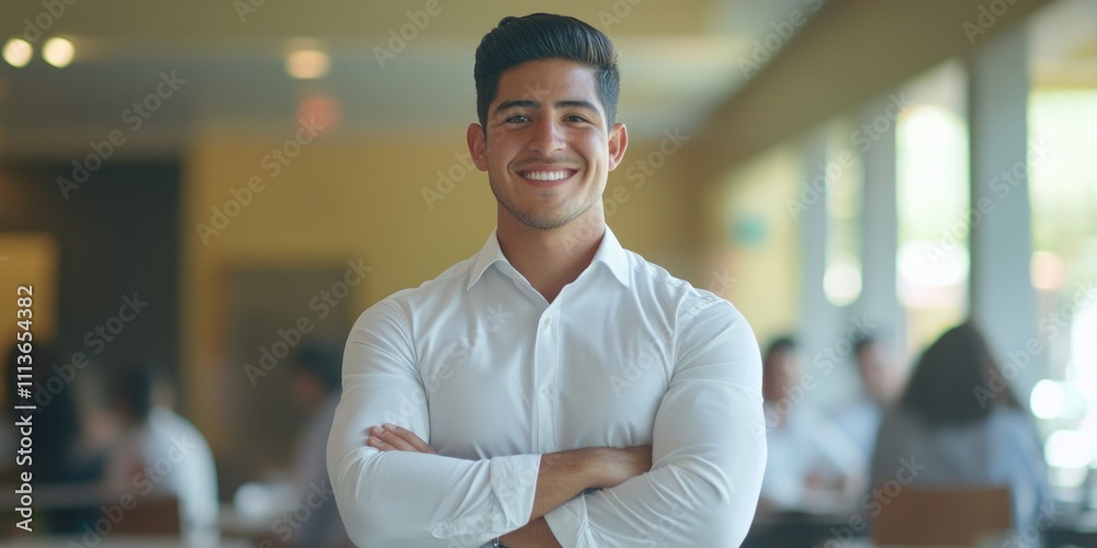 Smiling Restaurant Server Standing in Eatery Smiling Restaurant Server Standing in Eatery