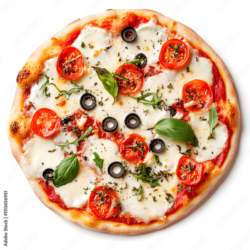 Top view pizza, isolated on white background
